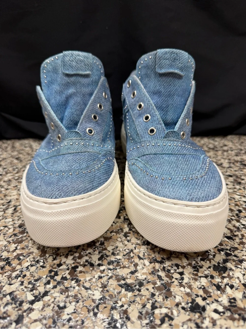 AGL Blue Denim Platform Sneakers with Micro Studded Detailing Brand New!!!